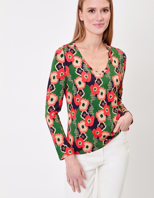 T-shirt maille fluide col V imprim&eacute; Princesse Nomade