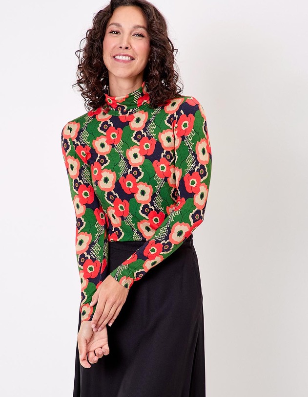 T-shirt maille fluide col roul&eacute; imprim&eacute; Princesse Nomade