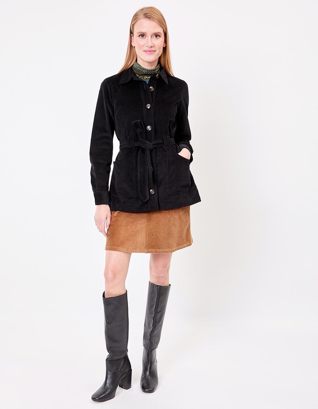 Veste mi-longue ceintur&eacute;e velours c&ocirc;tel&eacute; imprim&eacute; Princesse Nomade