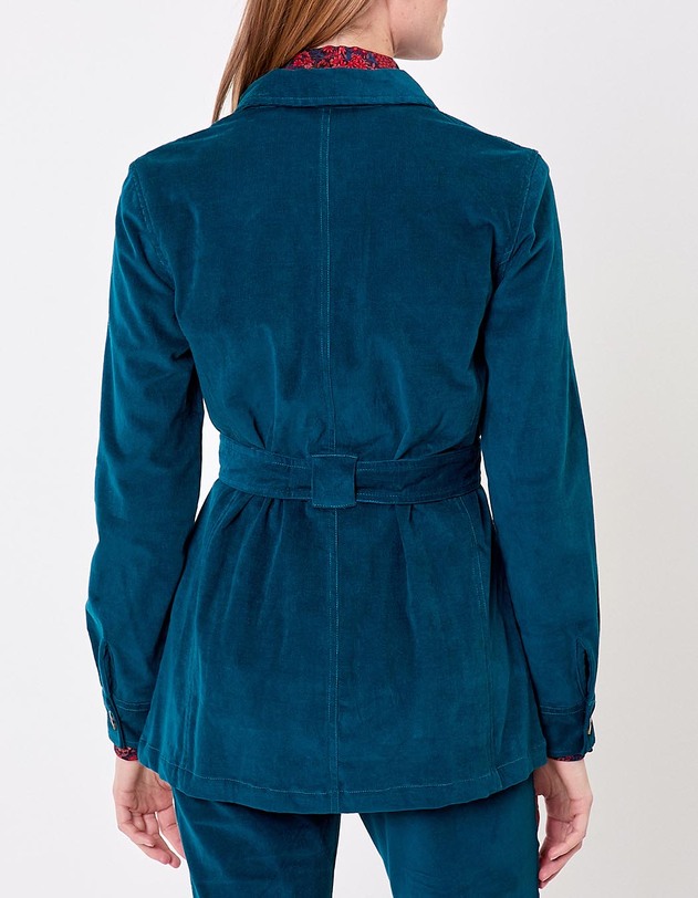Veste mi-longue ceintur&eacute;e velours c&ocirc;tel&eacute; imprim&eacute; Princesse Nomade