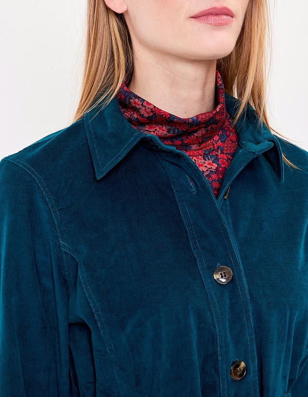 Veste mi-longue ceintur&eacute;e velours c&ocirc;tel&eacute; imprim&eacute; Princesse Nomade
