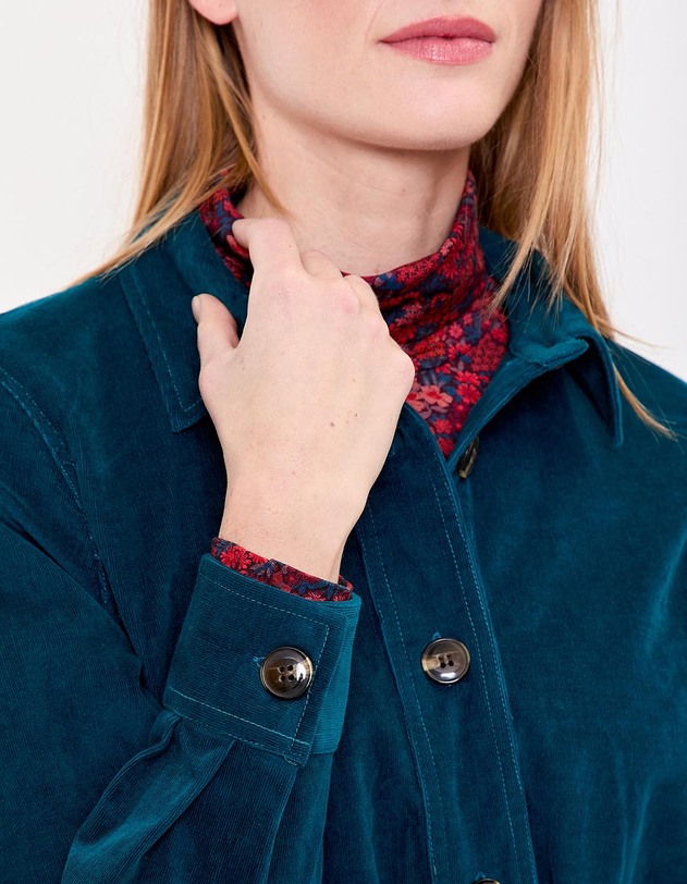 Veste mi-longue ceintur&eacute;e velours c&ocirc;tel&eacute; imprim&eacute; Princesse Nomade