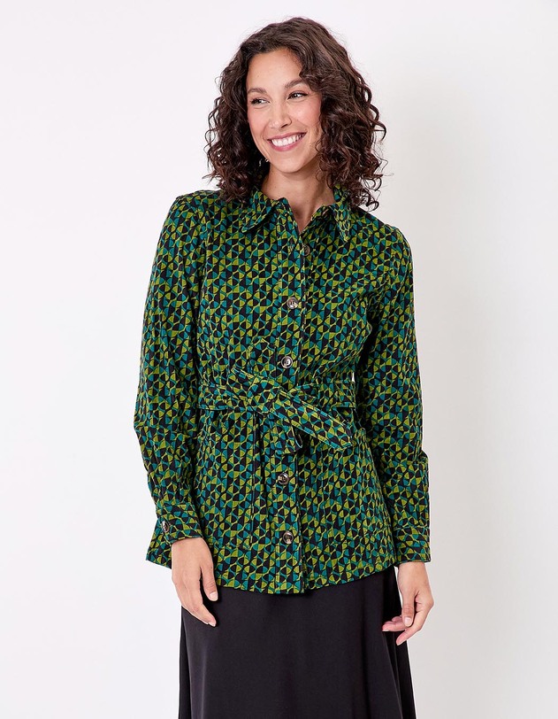 Veste mi-longue ceintur&eacute;e velours c&ocirc;tel&eacute; imprim&eacute; Princesse Nomade