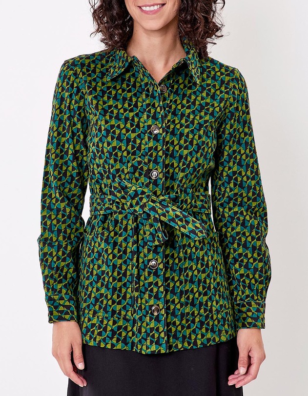 Veste mi-longue ceintur&eacute;e velours c&ocirc;tel&eacute; imprim&eacute; Princesse Nomade