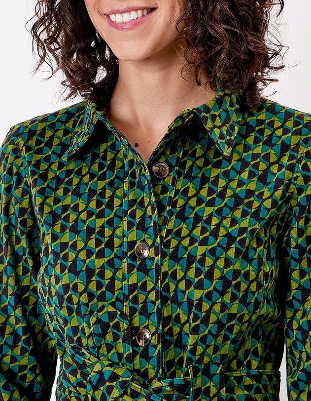 Veste mi-longue ceintur&eacute;e velours c&ocirc;tel&eacute; imprim&eacute; Princesse Nomade