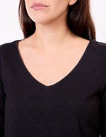 T-shirt uni coton bio col v imprimé La Fiancée