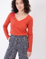 T-shirt uni coton bio col v imprimé La Fiancée