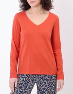 T-shirt uni coton bio col v imprimé La Fiancée