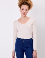 T-shirt uni coton bio col v imprimé La Fiancée
