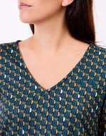 T-shirt fluide col V maille imprim&eacute; La Fianc&eacute;e