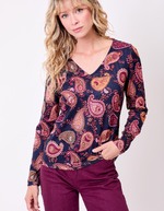 T-shirt fluide col V maille imprimé La Fiancée