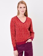 Pull col V maille jacquard imprimé Princesse Nomade