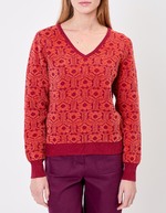 Pull col V maille jacquard imprimé Princesse Nomade
