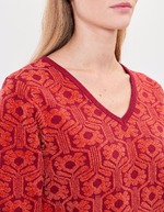 Pull col V maille jacquard imprimé Princesse Nomade