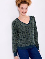 Pull col V maille jacquard imprimé Princesse Nomade