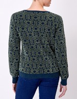 Pull col V maille jacquard imprimé Princesse Nomade