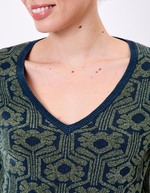 Pull col V maille jacquard imprimé Princesse Nomade