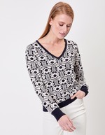 Pull col V maille jacquard imprimé Princesse Nomade