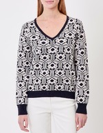 Pull col V maille jacquard imprimé Princesse Nomade
