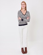 Pull col V maille jacquard imprimé Princesse Nomade