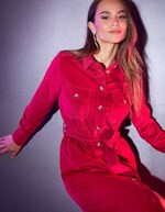 Robe midi chemisier velours côtelé imprimé Princesse Nomade