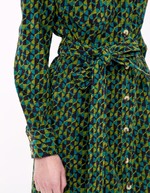 Robe midi chemisier velours côtelé imprimé Princesse Nomade