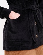Veste mi-longue ceinturée velours côtelé imprimé Princesse Nomade