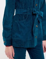Veste mi-longue ceinturée velours côtelé imprimé Princesse Nomade
