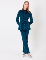 Veste mi-longue ceinturée velours côtelé imprimé Princesse Nomade