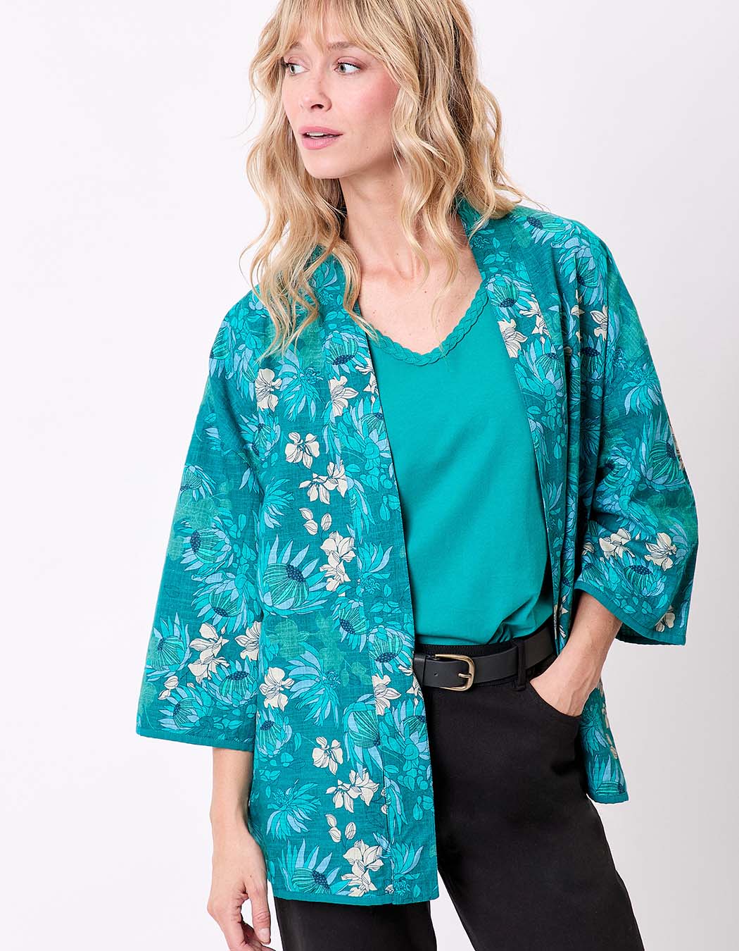 Veste kimono réversible en coton bio imprimé La Fiancée