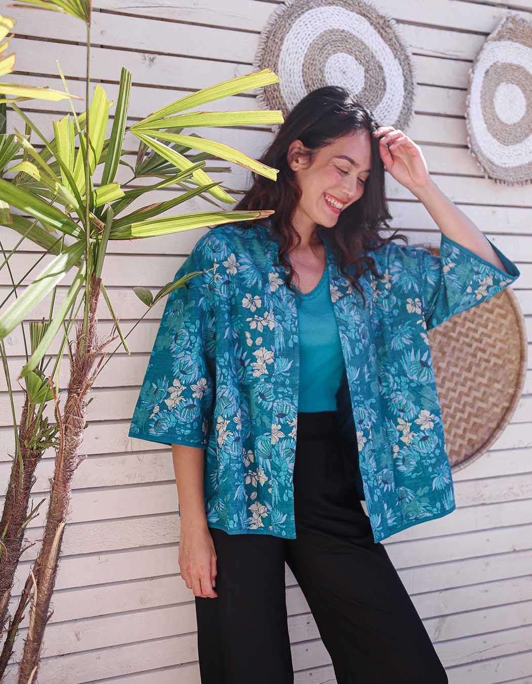 Veste kimono réversible en coton bio imprimé La Fiancée