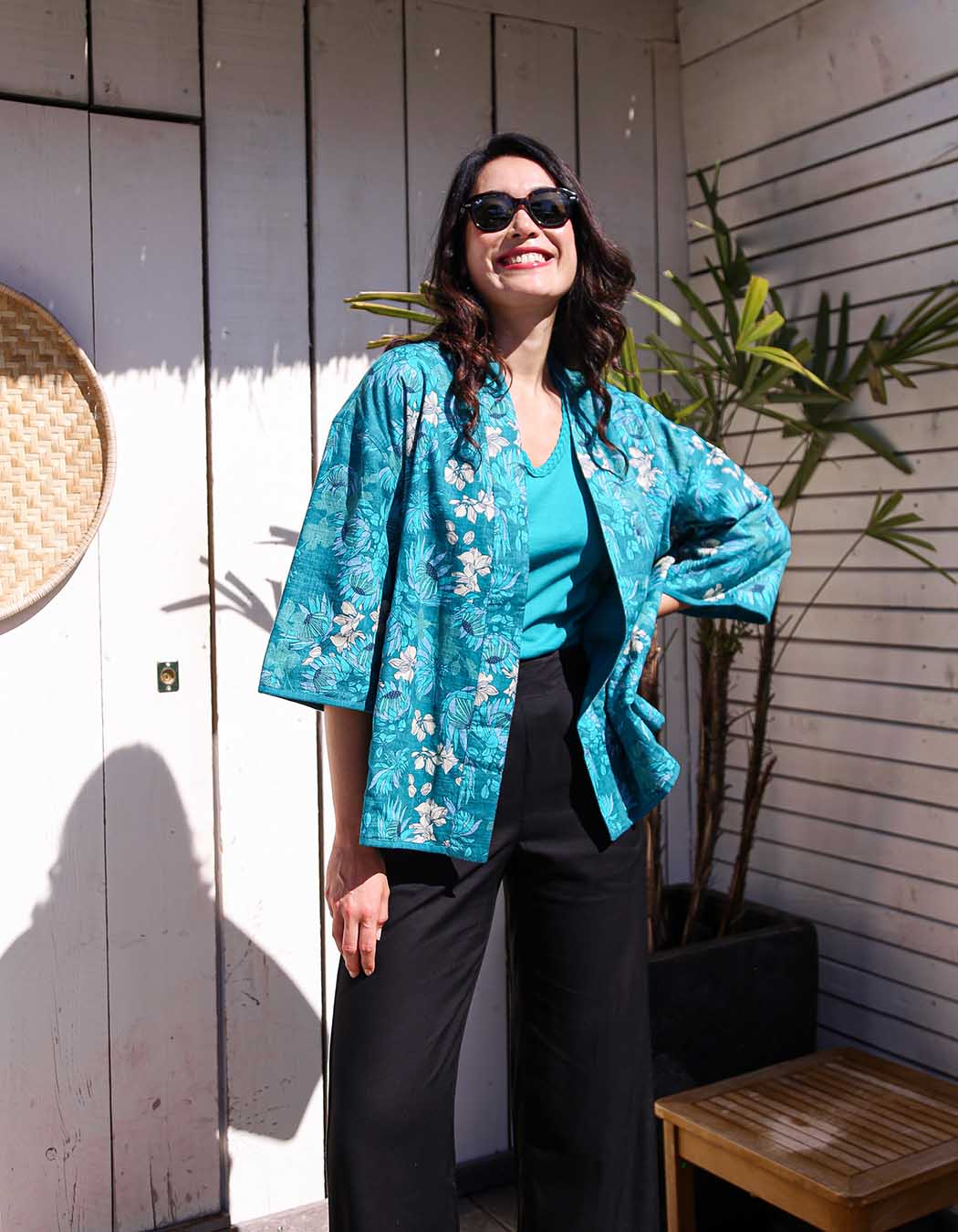 Veste kimono réversible en coton bio imprimé La Fiancée