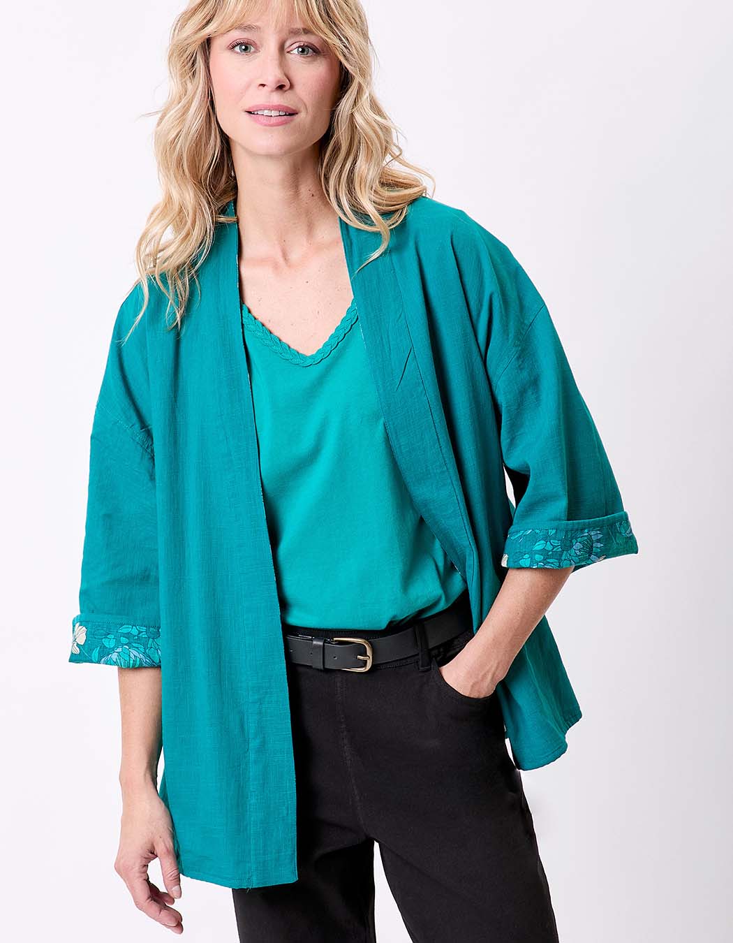 Veste kimono réversible en coton bio imprimé La Fiancée