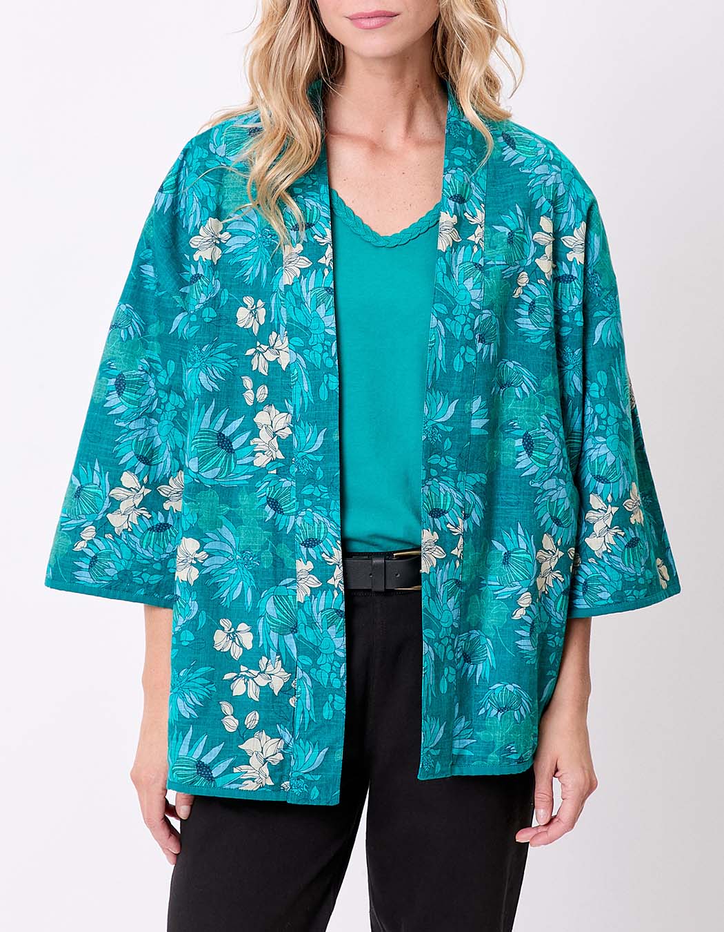 Veste kimono réversible en coton bio imprimé La Fiancée