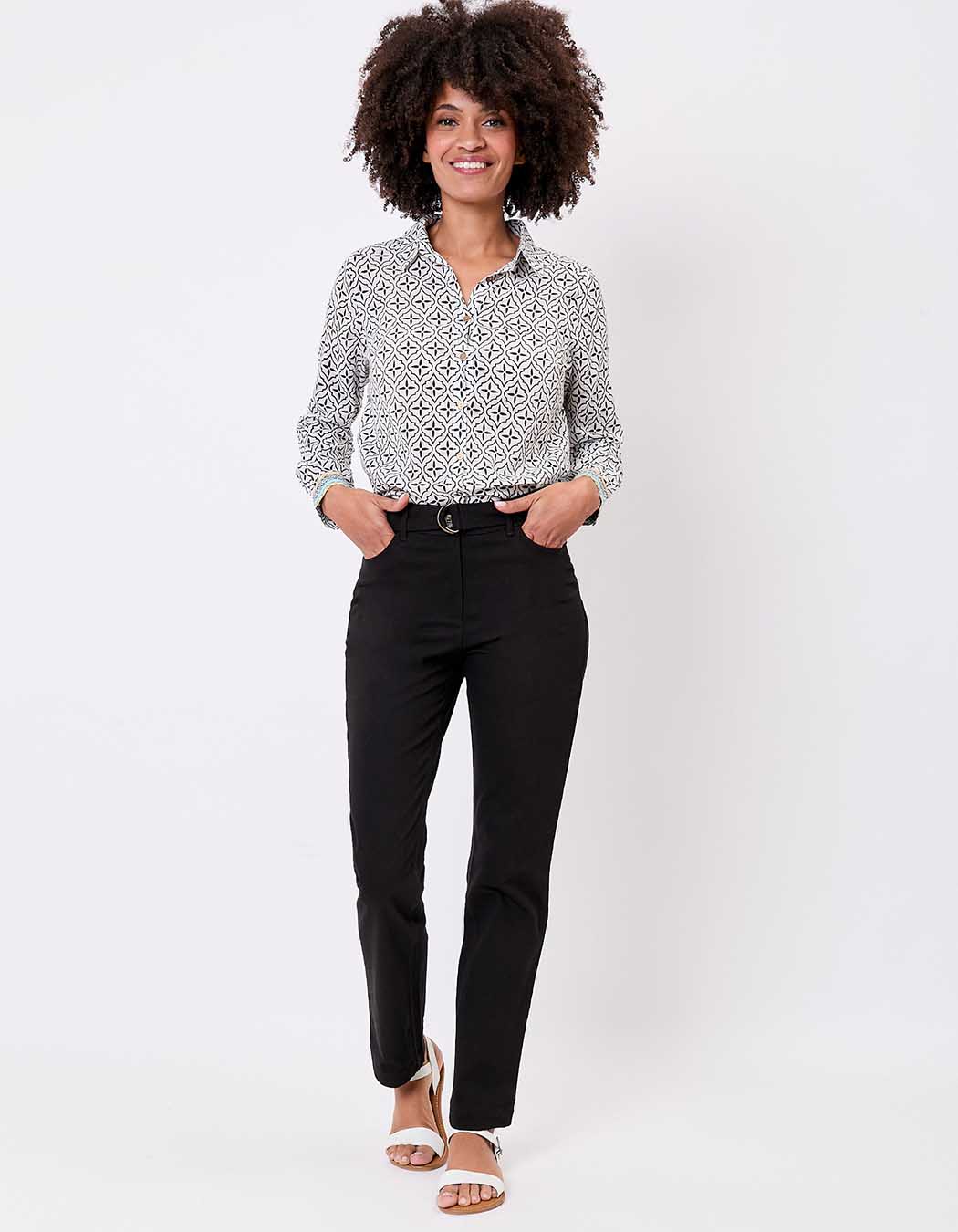Pantalon ajust&eacute; coton stretch ceintur&eacute; imprim&eacute; La Fianc&eacute;e