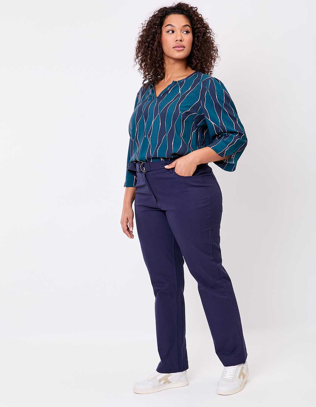 Pantalon ajusté coton stretch ceinturé imprimé La Fiancée