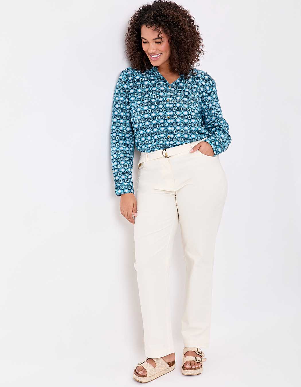 Pantalon ajusté coton stretch ceinturé imprimé La Fiancée
