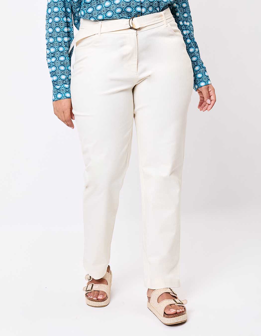 Pantalon ajusté coton stretch ceinturé imprimé La Fiancée