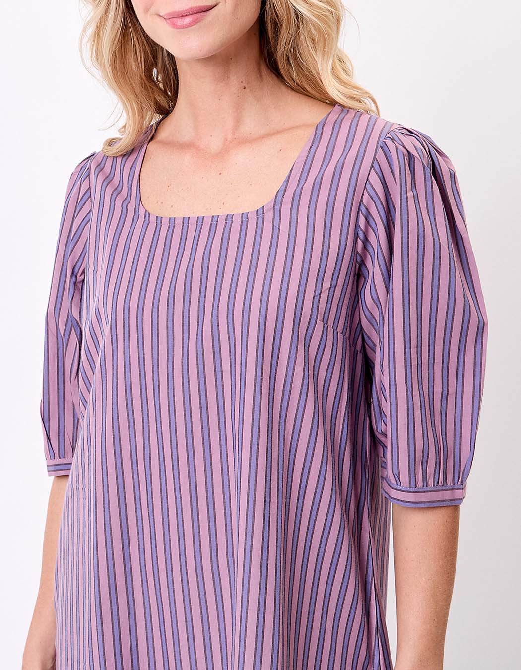 Robe rayures col carré coton bio imprimé La Fiancée