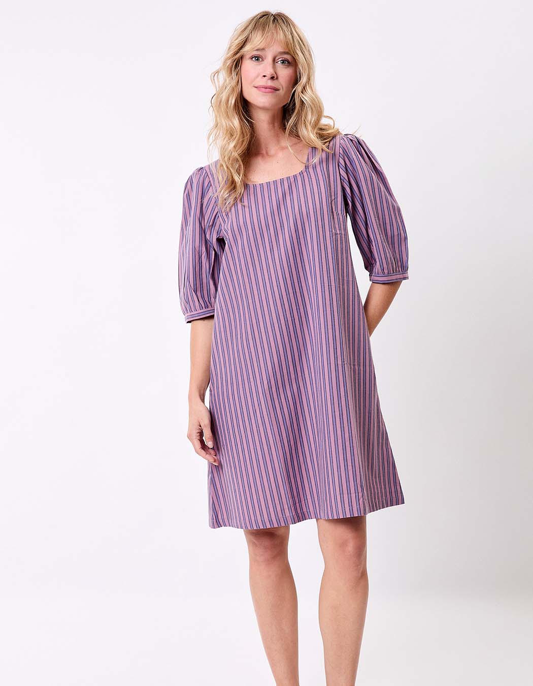 Robe rayures col carré coton bio imprimé La Fiancée