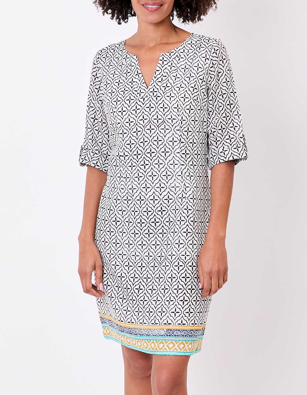 Robe col tunisien voile de coton bio imprimé La Fiancée