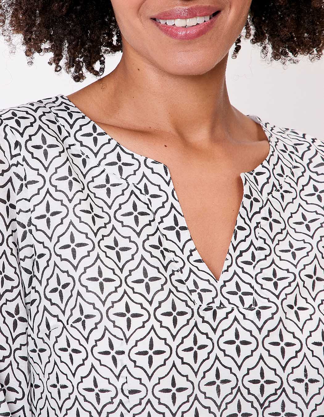 Robe col tunisien voile de coton bio imprimé La Fiancée