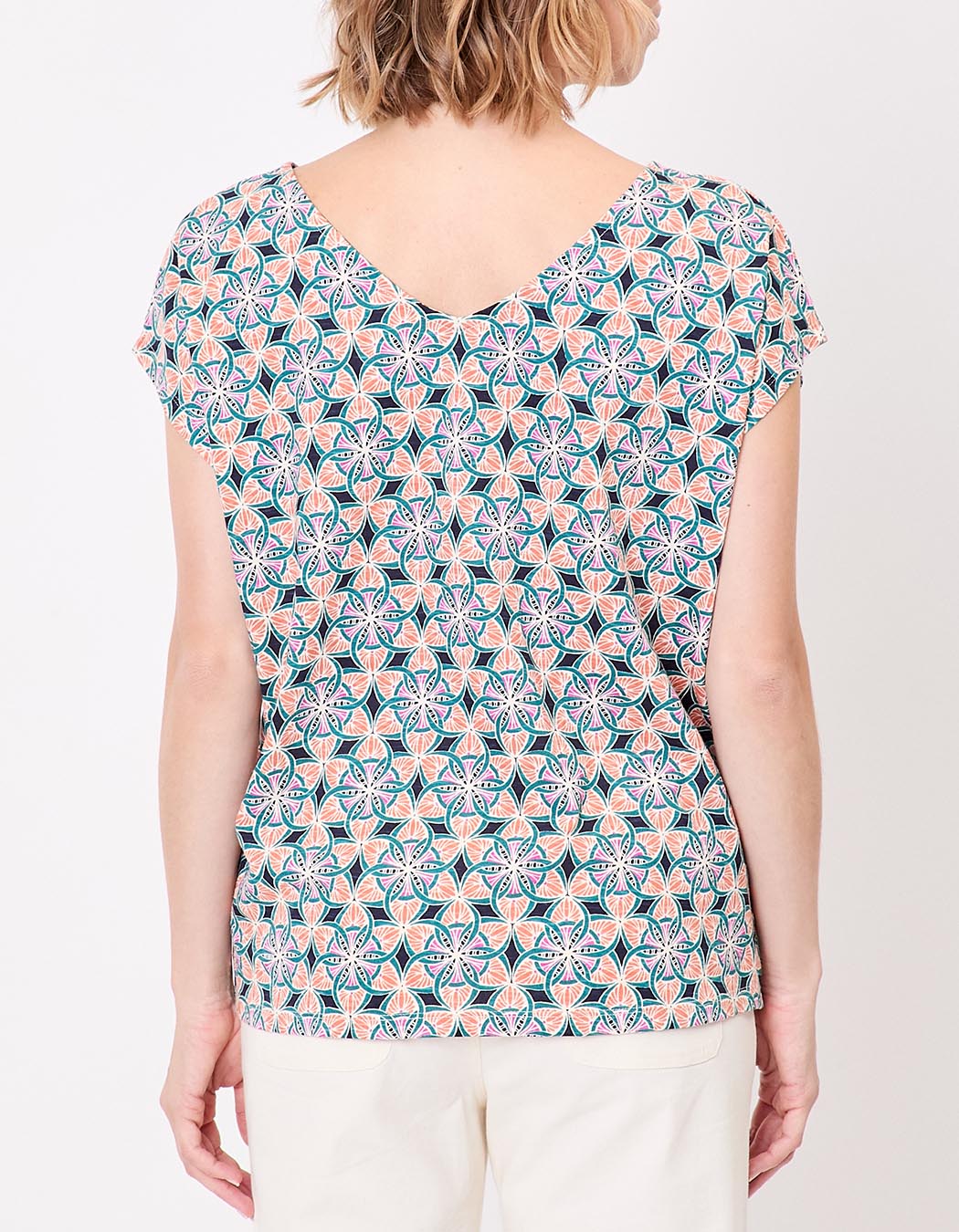 T-shirt coton bio col V imprimé La Fiancée