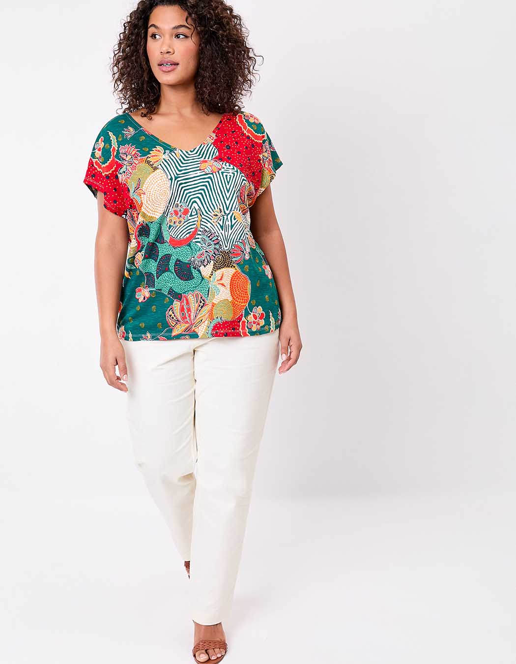 T-shirt coton bio col V imprimé La Fiancée