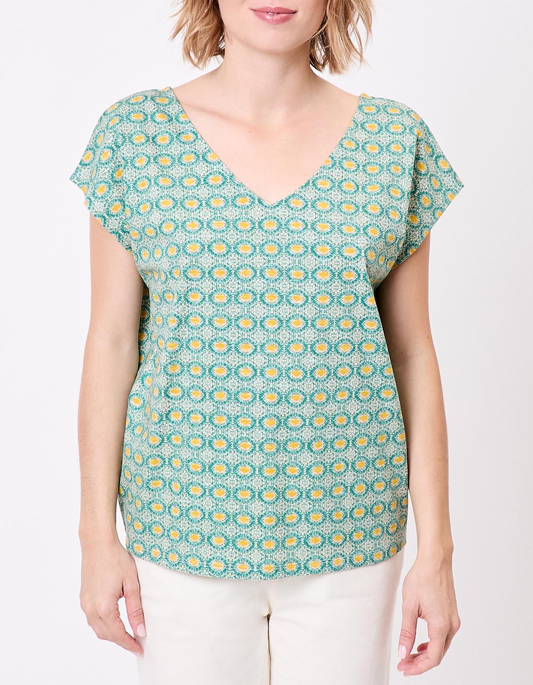 T-shirt coton bio col V imprimé La Fiancée