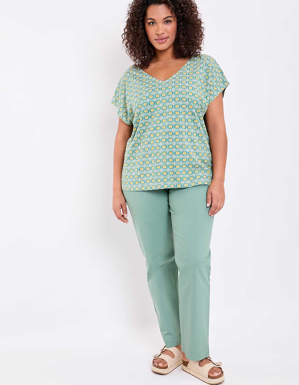 T-shirt coton bio col V imprimé La Fiancée