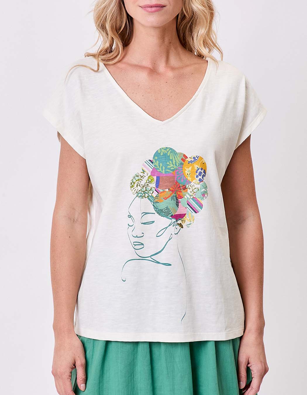 T-shirt coton bio col V imprimé La Fiancée