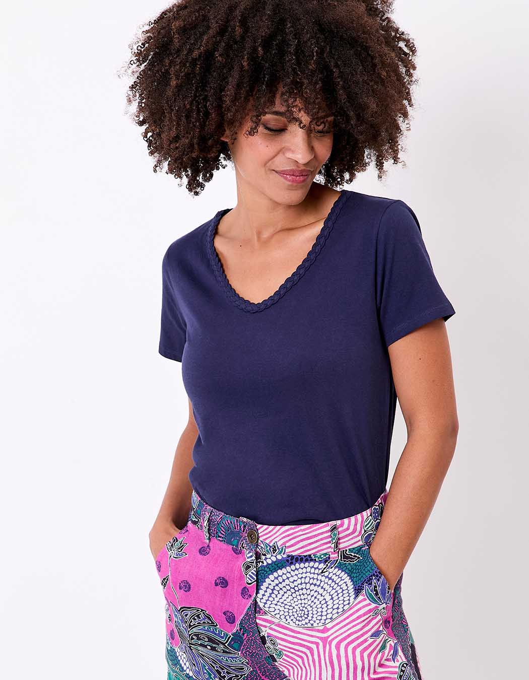 T-shirt coton bio col tressé imprimé La Fiancée