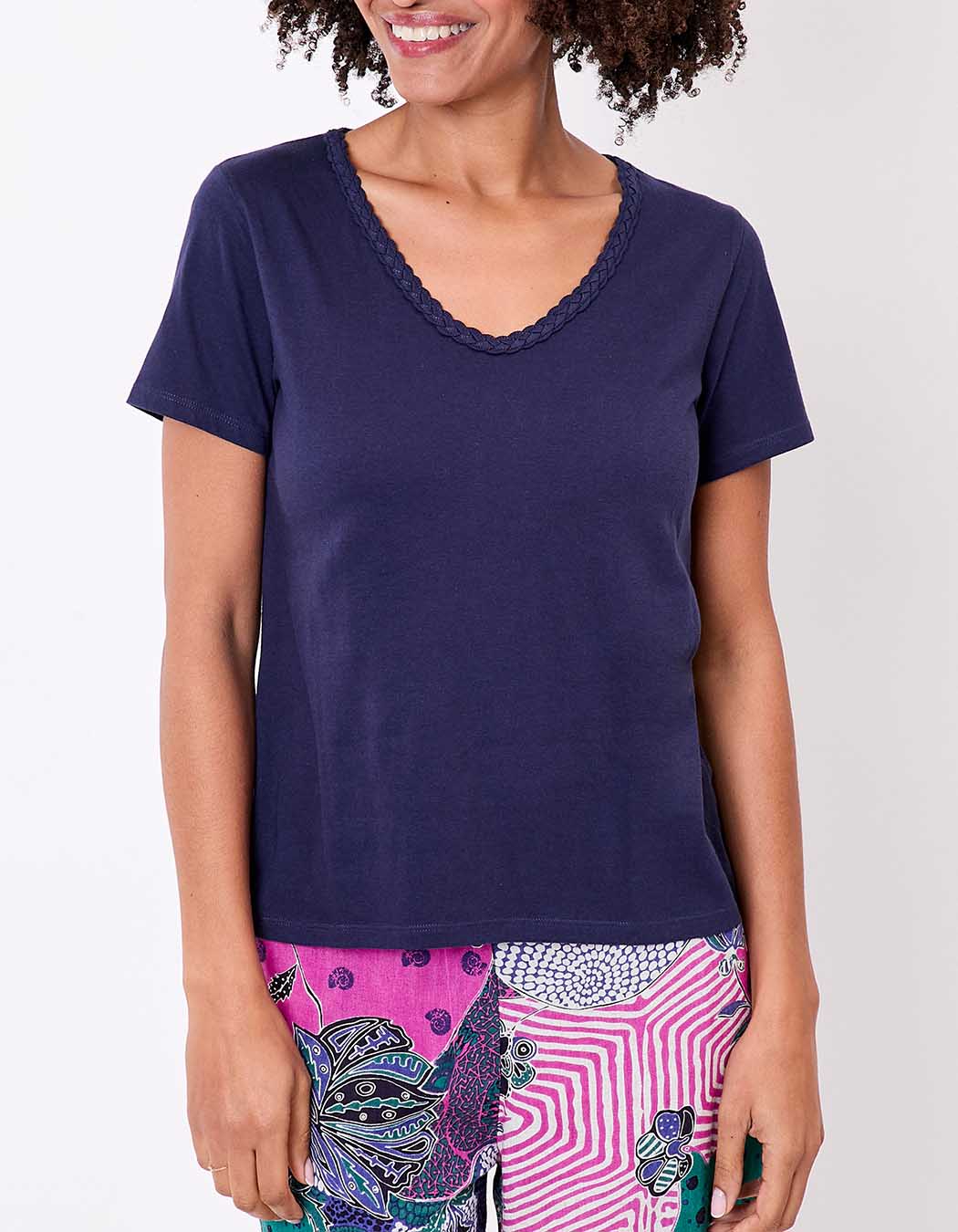 T-shirt coton bio col tressé imprimé La Fiancée