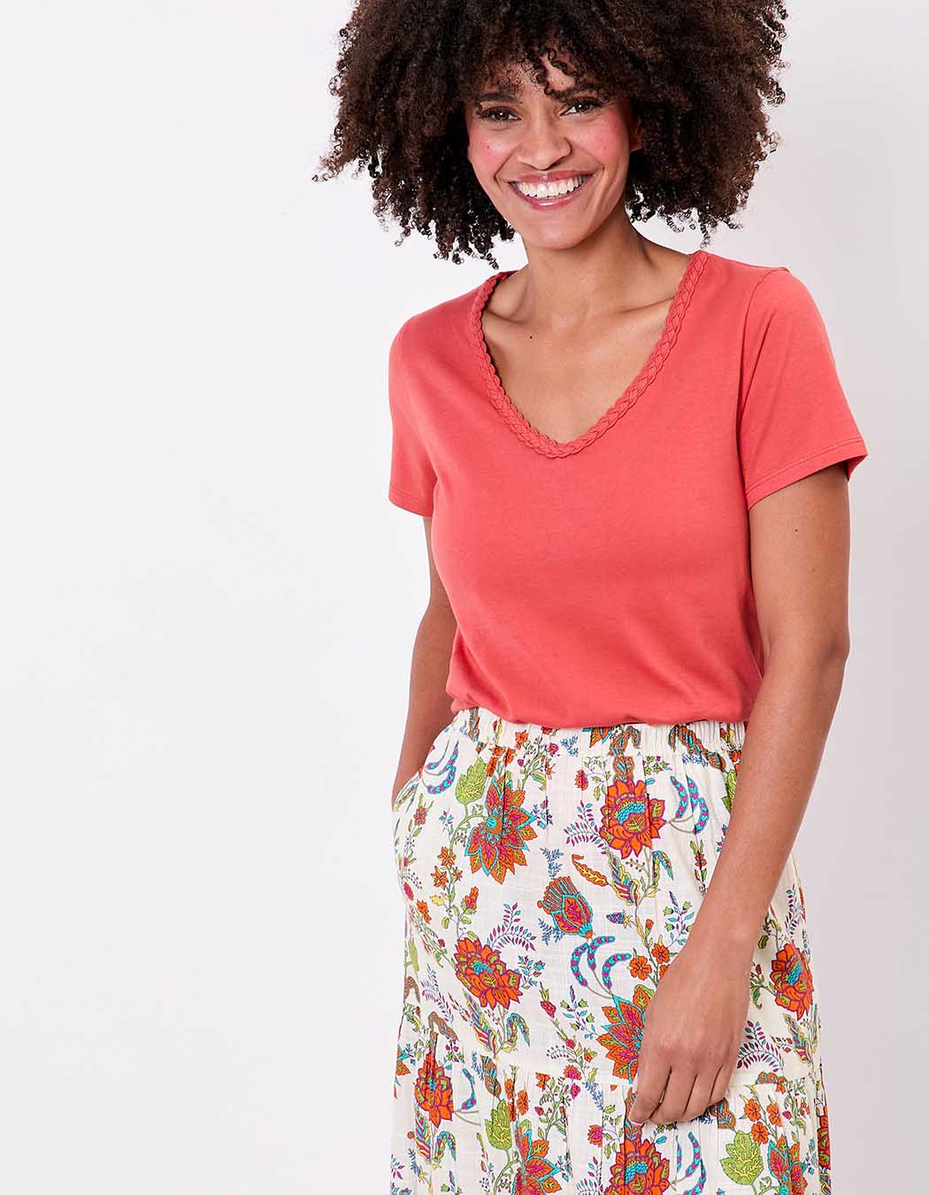T-shirt coton bio col tressé imprimé La Fiancée